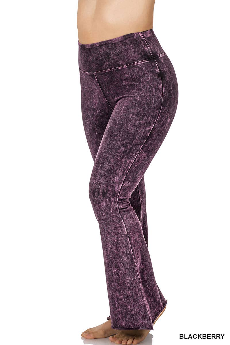 MINERAL WASHED HIGH WAIST RAW EDGE HEM PANTS