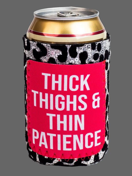 Thick Thighs & Thin Patience Sequin Can Cooler: Leopard / One Size
