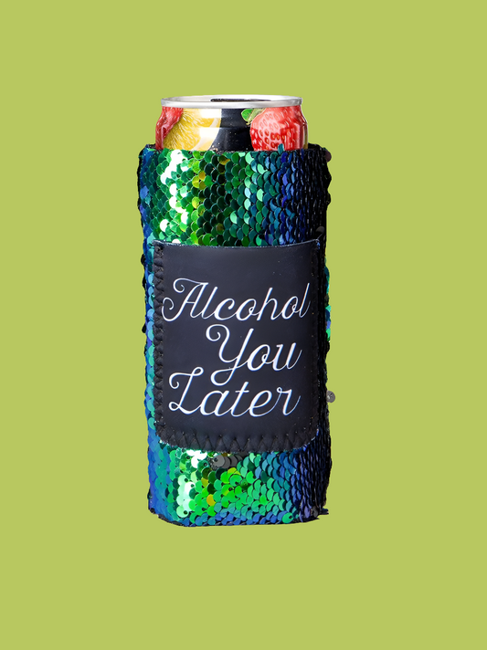 Alcohol You Later Sequin Shifting Slim Can Cooler
