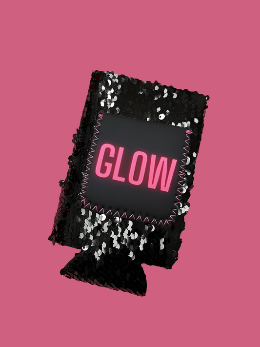 GLOW on Black Sequin Slim Can Cooler
