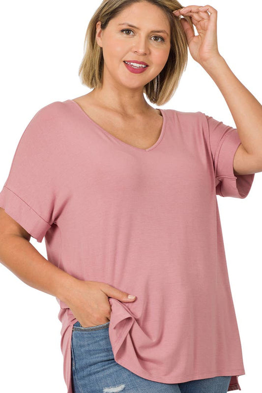 SHORT SLEEVE V-NECK TOP