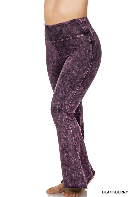 MINERAL WASHED HIGH WAIST RAW EDGE HEM PANTS