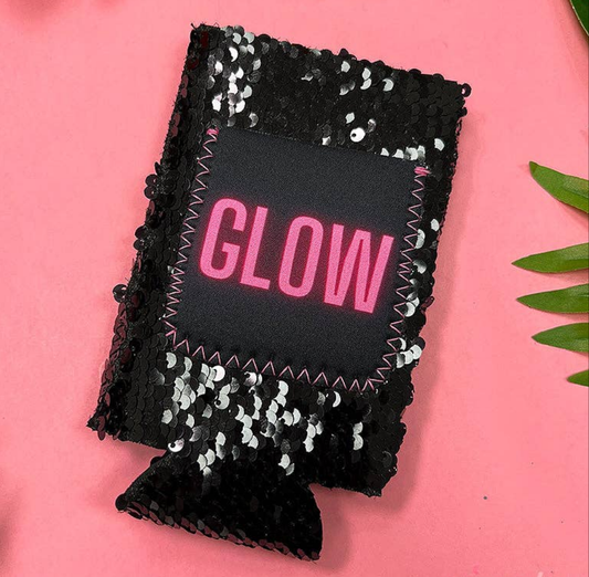 GLOW on Black Sequin Slim Can Cooler
