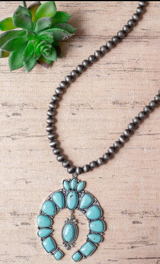 TURQUOISE SQUASH BLOSSOM NECKLACE